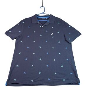 Nautica Polo Shirt Turtle‎ Print Short Sleeve Casual Top Mens XL